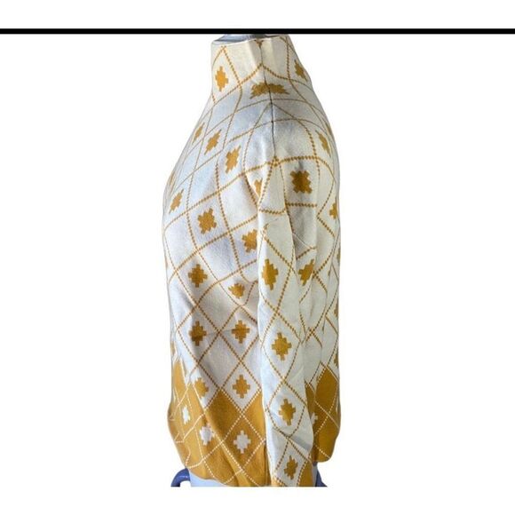 Rachel Zoe Funnel Neck Geometric Sweater, M. Mustard and White. Quality - Picture 3 of 16